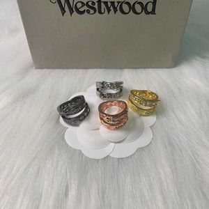 Designer neuer Westwoods Gürtelkopf Saturn Ring für Frauen hohe Qualität und kleines Form Design Doppelschichtes Schallhaut -Diamantnagel