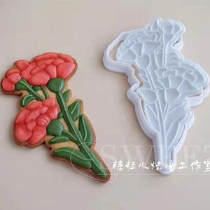 Baking Moulds Flower Shape Cookie Cutter Stamp Carnation Bouquet Mother's Day Mold Sugar Craft Fondant Holiday Cake Decoration Plastic
