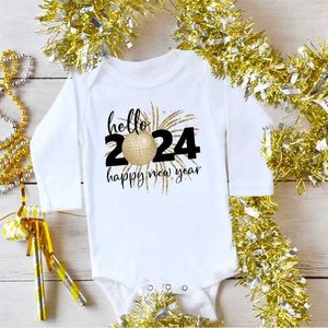 Rompers Baby Bodysuit Hello 2024 Inant Romper New Year Baby Gift Toddler long Sleeve Jumpsuit Boys Girls Clothes Newbron Shower Present T240509