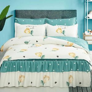 Bedding sets de cama saia de cama de quarto de quatro peças luxuoso luxo puro puro lava-lata lençol lençóal moda simples família else