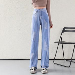 Frauen Jeans #3116 hellblaues Weitbein Denim weiblicher hoher Taille sexy lange gerader Frau Baumwolle zerstört