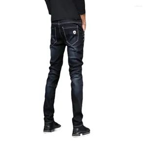 Men's Pants 2024 England Style Pencil Fit Jeans Fashion Casual Slim Trousers Large Size Solid Color All-match Button
