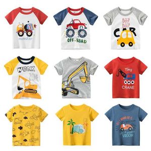 T-shirts OLEKID 2023 Summer Boys T-shirts Printed Cartoon Car Children Boy Clothes 2-8 Years Kids Baby Boy Tops Short Sleeve Toddler Tees T240509