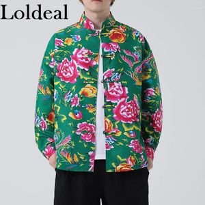 Camisas casuais masculinas Loldal Button-Up Tang Suit Northeast Grande Flor Shirt