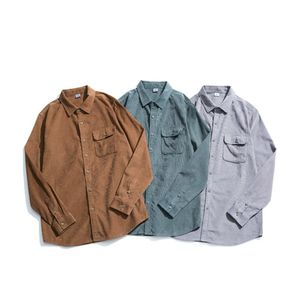 Corduroy Men's Shirt Fashion Long Sleeve Button Shirt Designer Classic Plain Tops Korean Popular Casual Tooling Blouse Japanese Vintage Clothing M~3XL