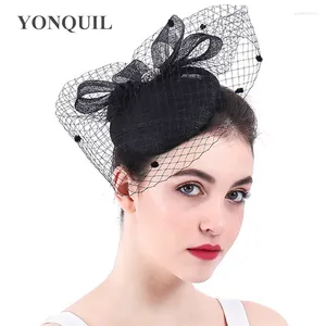 Cabeças de cabeça pretas sinamay casamento noivo cabeceiro de cabeça fascinadora hat women women cocktail derby capeau cap capa véus acessórios de cabelo