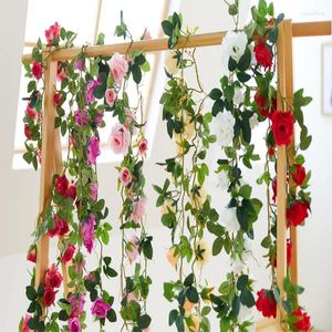 Dekorative Blumen 180 cm/Los Seidenrosen Efeus Wein mit grünen Blättern für die Hochzeitsdekoration gefälschter Blatt DIY Hanging Garland künstlich