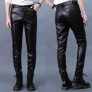 Męskie spodnie męskie skórzane spodnie Ultra-cienkie skórne spodnie PU Modne elastyczne skórzane spodnie motocyklowe wodoodporne i tłuste męskie bieliznę oversizezedl2405
