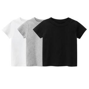 Sommer Baumwolljungen T -Shirt Kurzarm weißes T -Shirt für Mädchen Feste Farbe Einfacher Kinderkleidung Kleidung T -Shirts Kinder Tops 240511