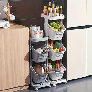 Küche Aufbewahrung Rolling Utility Cart mit Rädern - Backhalterstange für Obstgemüsespielzeug und beweglichere Pfanne
