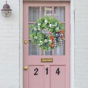 Flores decorativas corajas de abóbora Porta do lado de fora de 15.75 polegadas Garland colheita de outono para lareira Decoração de casamento em varanda em casa