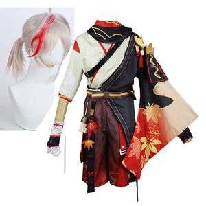 Genshin Impact Men Kazuha Cosplay Costume Uniforme Set completo con parrucca