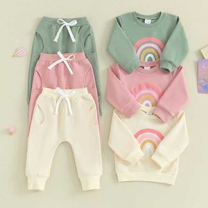 Zestawy odzieży 3M-3y Baby and Girl Odzież Owczesny sweter i spodnie Dziecko i maluch jesień/zima tęcza SETL405
