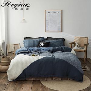 Set di biancheria da letto Regina Elegante blu grigio patchwork set di fascia alta a mano in alto Cover trapunta ponderata COPERCHI