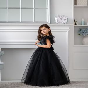 2021 APPLICI DI TULLE SOLLE ABILE LUNGO FLOORE GIRRMI DELLA SEUQIN Sleeveless Flower Abiti con abiti da concorso in chiffon a fila 2 284R