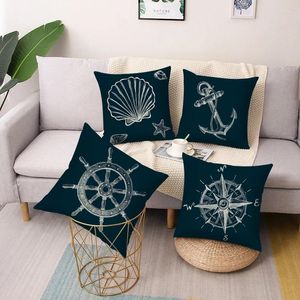 Pillow Anchor Printing Pillows Decor Home Decorative Car Sofa Cover Bed Pillowcase Navy Blue (45 45cm)