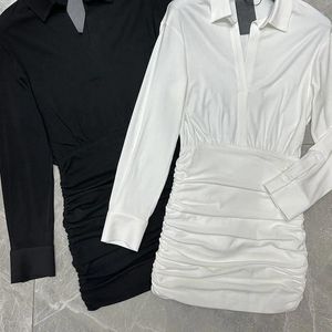 カジュアルドレス女性用ソリッドカラーシャツプリーツドレスファッションセクシーなウエスト長袖のスリミングバッグヒップスカートハイエンドY2K服