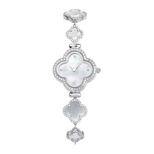 Novo relógio de pulseira feminina de trevo de quatro folhas da moda com embutimento de diamante e mostrador pequeno ajustável para mulheres de relógio Mall de pulseira