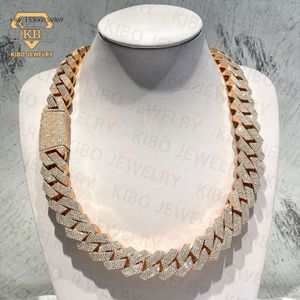 20mm 4 rader högkvalitativa Sterling Sier Iced Out Prong -inställning VVS Moissanite Diamond Rose Plated Cuban Link Chain