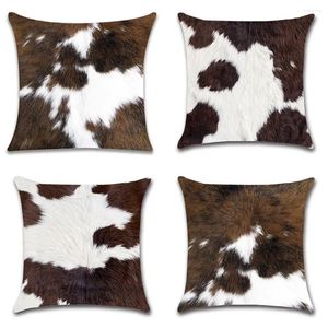 枕4pcs/lot cover cover cover cover cover cow white brown cattle pattern linen枕カバーリビングルームソファカー装飾18x18インチ