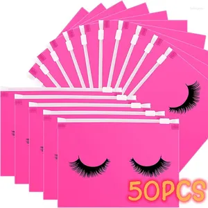 Aufbewahrungstaschen 50pcs rosa /weiße Wimpern Nachsorge Reißverwendungsablöhne wiederverwendbares Packtoilettenweg Plastik Make -up -Beutel Kosmetikbeutel