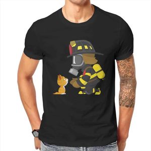 Erkek Tişörtleri Yaratıcı Kurtarır Kitten Tişört Popüler Mens Kısa Slve Erkekler Beyaz İtfaiyeci Kahraman Dövüş Ateş Basılı Tshirt Yaz Tshirts T240510