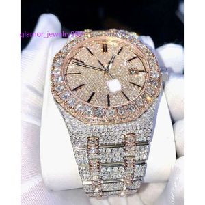 Iced VVS Moissanite Watches Automatisk rörelse handgjorda helt is ut diamant hip hop klocka