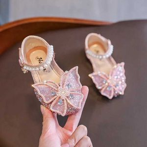 Sandali estivi per bambini ragazze sandali paillettes alla moda rhinestone bow girls principess scarpe da bambina flatsl240510