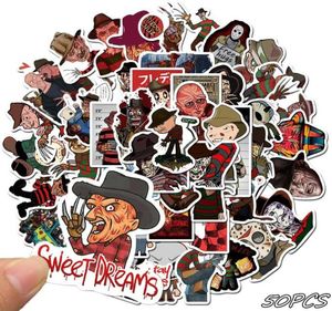 Film horror 50pcs Freddy Krueger Adesivi cartone animato Adesivo graffiti per laptop per laptop Skateboard Decali impermeabili 5636610