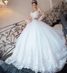 New Arrival Wedding Dress 2024 O-Neck Beaded Appliques Long Sleeves Ball Gown Lace Up Bridal Gown Vestido De Novia Customed