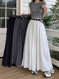 Kjolar figohr vanlig veckad kjol avslappnad hög midja a-line lång 2024 sommar (gratis bältesgåva)