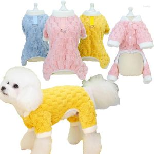 Hundekleidung Fleece Winter Haustierkleidung für kleine Chiwawa Pink Yellow Blue Cat Pyjamas Jumpsuit Mantel D-Ring Welpe Pyjama Overalls