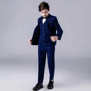 Suits Boys Luxurious Jacket Vest Pants 3Pcs Tuxedo Dress Suit Prince Host Stage Show Children Piano Performance Party Costume 3-14Y