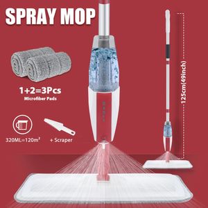 MOP del pavimento spray Daris con cuscinetti in microfibra riutilizzabili a 125 cm manico lungo piatto per utensili per la pulizia della cucina di casa 360 ° rotazione 240510