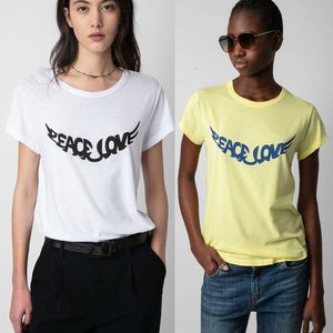 24SS Zadig Voltaire Designer Cotton T Shirt Zadig New Fashion Front Wing Print Pullover Summer Tees Women Casual Round Neck Loose Cortile Short Sleeved T-Shirt Tops