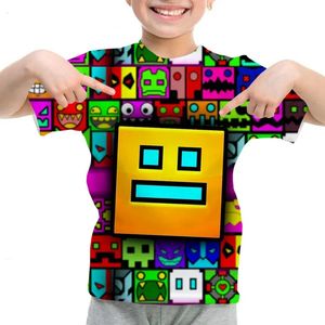 Игра злой геометрия приборная панель футболка мальчика для девочек мультфильм 3D Print Kids Tshirts Summer с коротким рукавом повседневная футболка детская одежда 240511