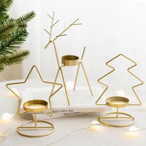 Candle Holders Navidad 2024 Juldekor för hem järn Xmas Tree Creative Elk Metal Holder Candlestick bordsdekoration ornament
