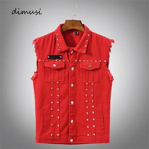 Dimusi Autumn Mens Vest Vintage Jeans Jeans Male Red Revit Jackets sem mangas homens Retor REOLO Hole Coloques Roupas 5xl 240509