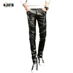 メンズパンツIdopy DJ Swag Tight Faux Leather Pu Tight Black Jogging Party Zippersl2405の男の子に適したロールプレイングバイクパンツ