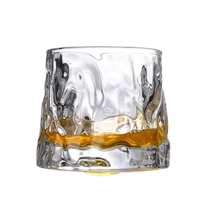 マグカップ回転可能な減圧クリスタルガラスウイスキース​​タイルガラス製品シュガーコーヒーカップ大幅でソーサーフォールセット4