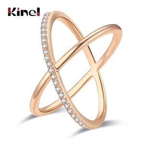 Wedding Rings Kinel Luxury Natural Zircon Ring Womens Fashion 585 Rose Gold Geometric Cross Vintage Jewelry Crystal Gift Q240511