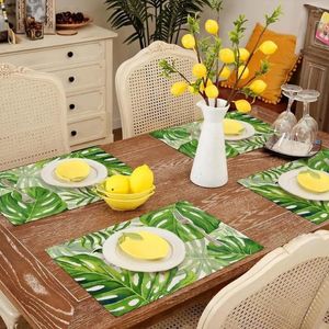 Table Mats Hydrangea Pattern Linen Placemat Cup Pad Oil Proof Heat Resistant Mat Anti Slip Rustic Tableware Household