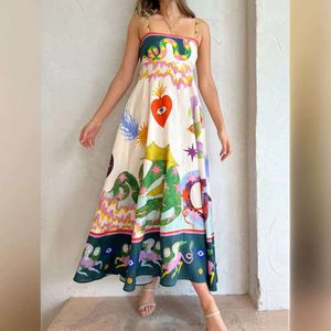 2024 Summer Women's Wear New Style Elegant High Waist Printed Strap Casual Fashion Dress F51337