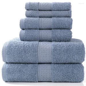 Towel Combed Cotton Sets 6 Pieces Pure Color 2 Large Bath Towels Hand Washcloths Absorbent Home El Bathroom Set