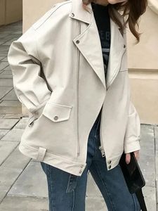 Frauen Leder Faux Jacke PU Lose Motorradjacken Frauen lässig Streetwear übergroße Mantel Korean Chic Spring Reißverschlüsse