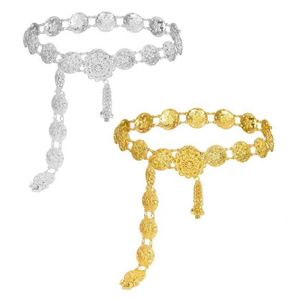 Waist Chain Belts Fashion chain with gold/silver hollow flower ethnic waist accessories Q240511