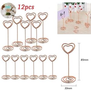 Party Favor 12 PCS Heart Shape Table Number Name Card Holder Memo Po Stand Clip For Wedding Favors Rose Gold