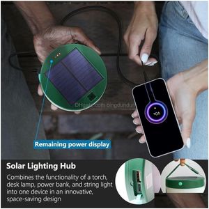 Decorações de jardim Luzes de cordas solares ao ar livre App Control Cam recarregável à prova d'água RGB Garland 230705 Drop de dhs1u