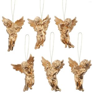 Estatuetas decorativas anjo de Natal Ornamentos pendurados Mini Angels em miniatura de instrumento de querubu -ouro de ouro Anjos