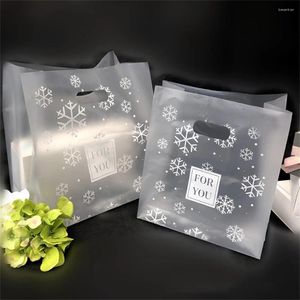 Aufbewahrungstaschen 50pcs/Set Frosted Snowflake Printing Plastikgeschenke Griff Bag Dessert Bread Cake Handtaschen Süßigkeiten Kekspackung